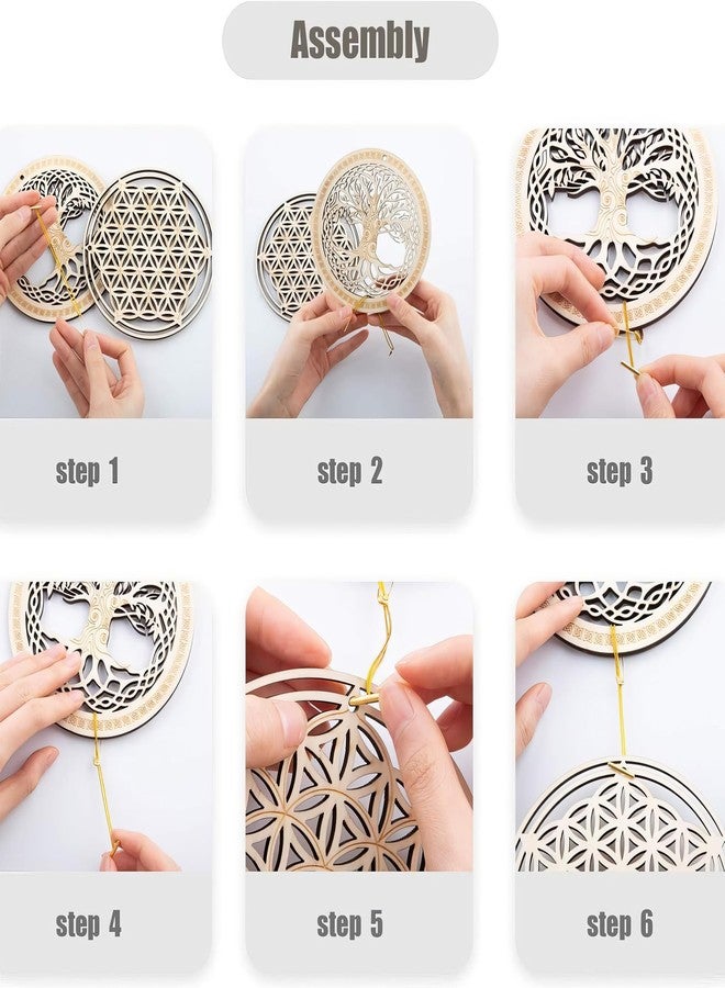 Chiorgone Sacred Geometry Wooden Wall Art Set - Lotus Hamsa Ohm Merkaba Meditation Decor & Coasters - Image 3